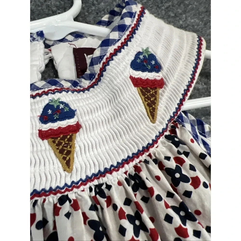 Lil Cactus Girl's Size 3T Patriotic Ice Cream Smocked Dress